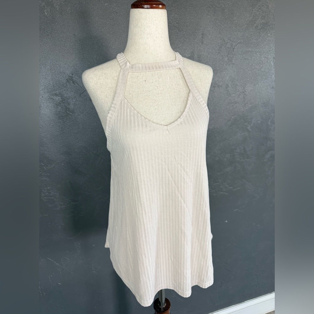 American Eagle Outfitters Ribbed Halter Tank Top - Light Beige